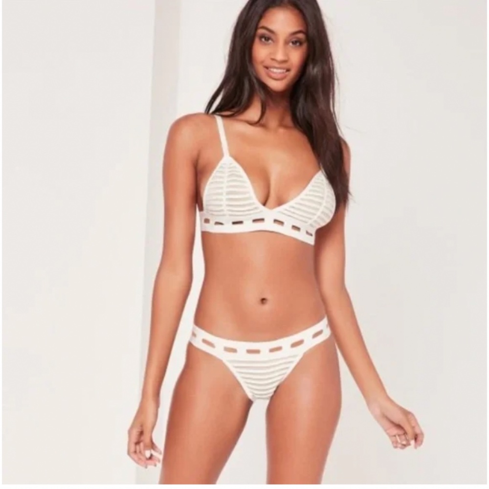 🪞 NWT SET missguided classic luxe cut out neutral stretch swim bikini set small